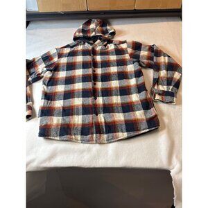 Red Head Mens Plaid Hooded Flannel Shirt Size M Long Sleeve Button-Down Navy/Red